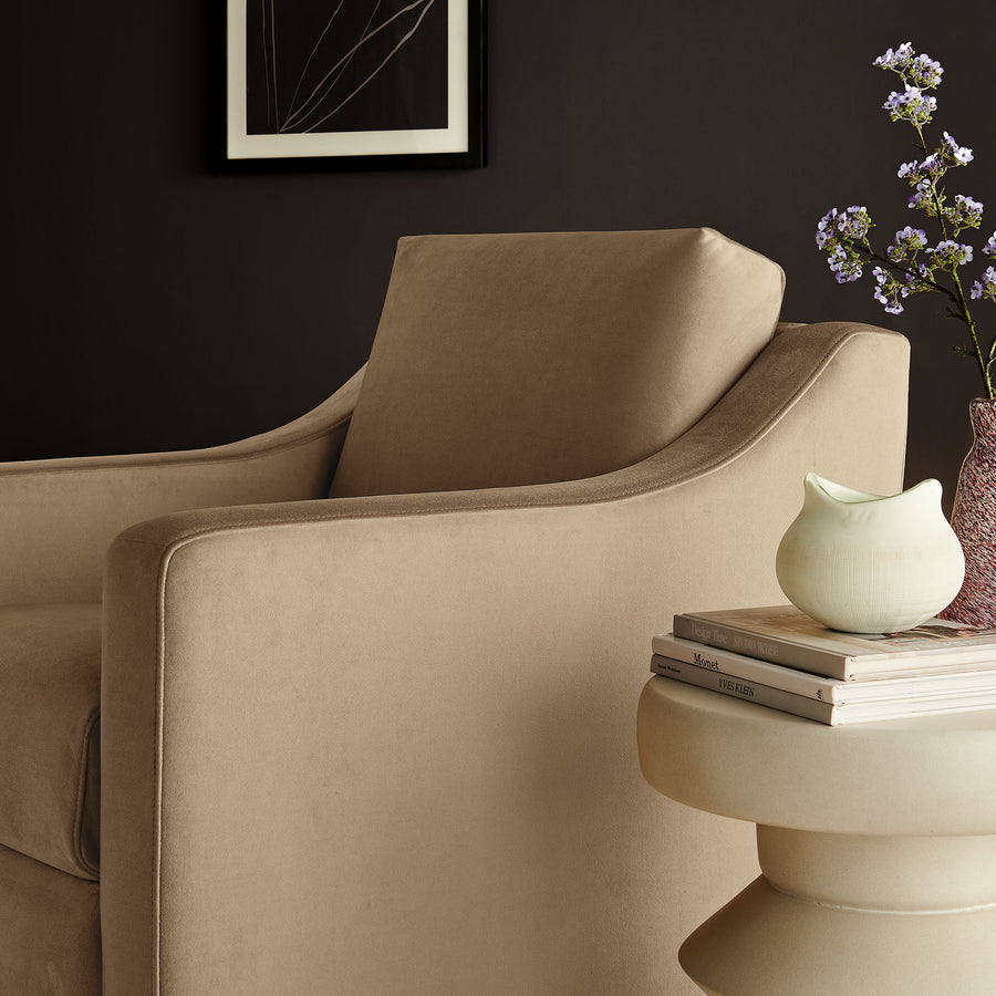 Finnian Performance Velvet Armchair in Taupe