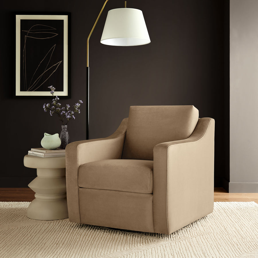 Finnian Performance Velvet Armchair in Taupe