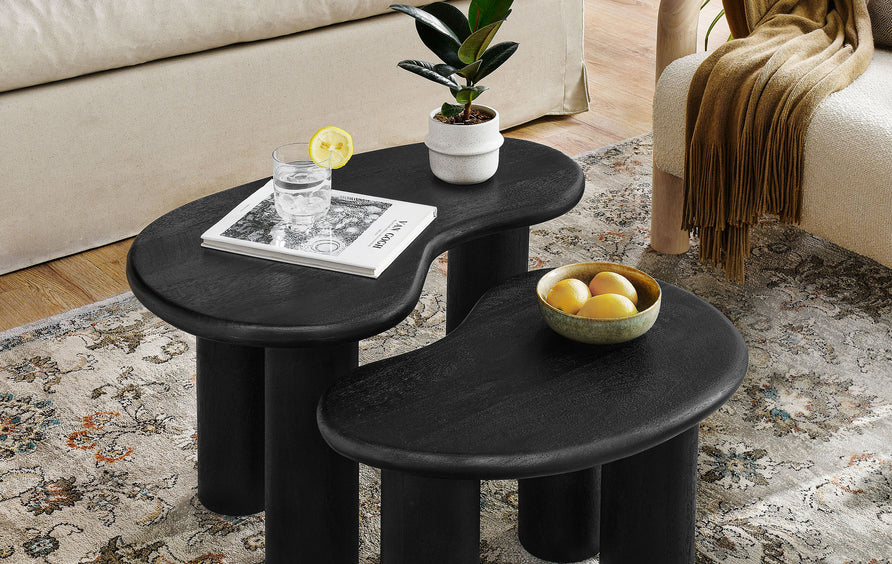 Celandine Mango Wood Nesting Coffee Table Set in Black