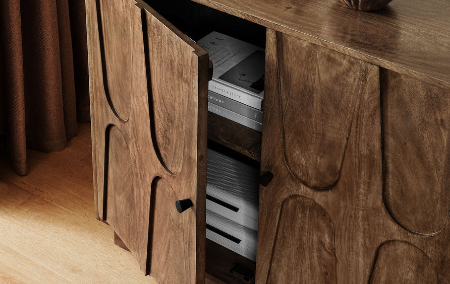 Vadstena 72" Mango Wood Sideboard Cabinet in Walnut