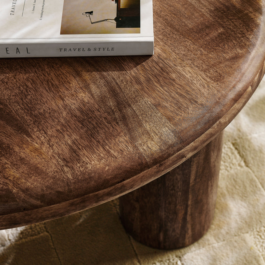 Lochlan Round Mango Wood Coffee Table in Walnut
