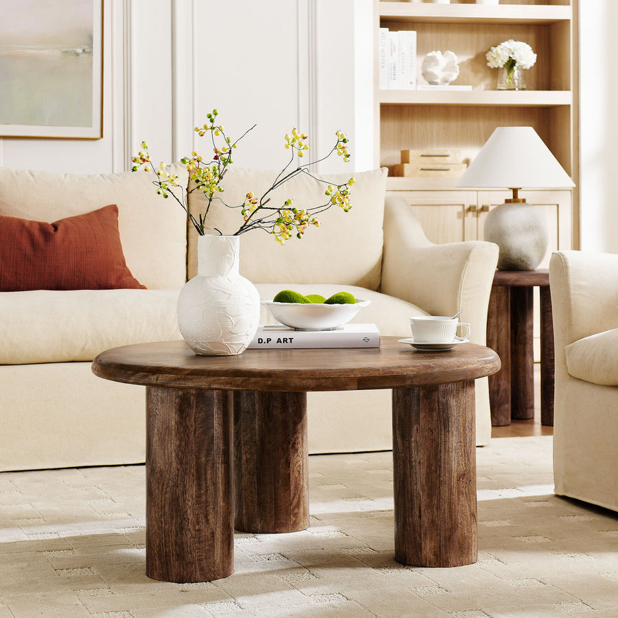 Lochlan Round Mango Wood Coffee Table in Walnut