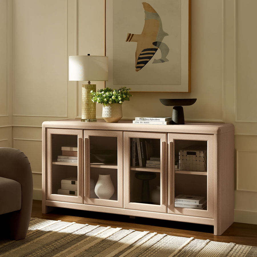 Linnea 4-Door Sideboard Storage Display Cabinet in Ash