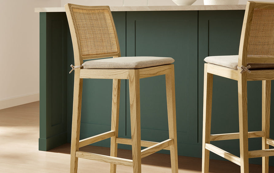 Yucca Wood and Rattan Bar Stool in Natural