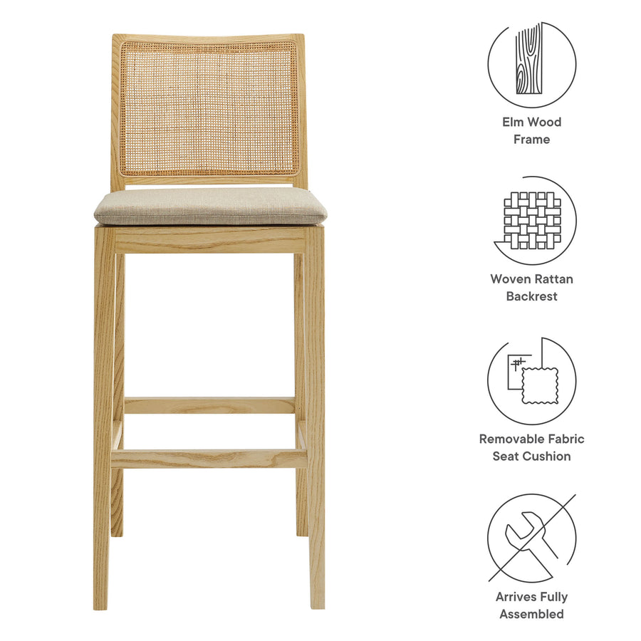 Yucca Wood and Rattan Bar Stool in Natural
