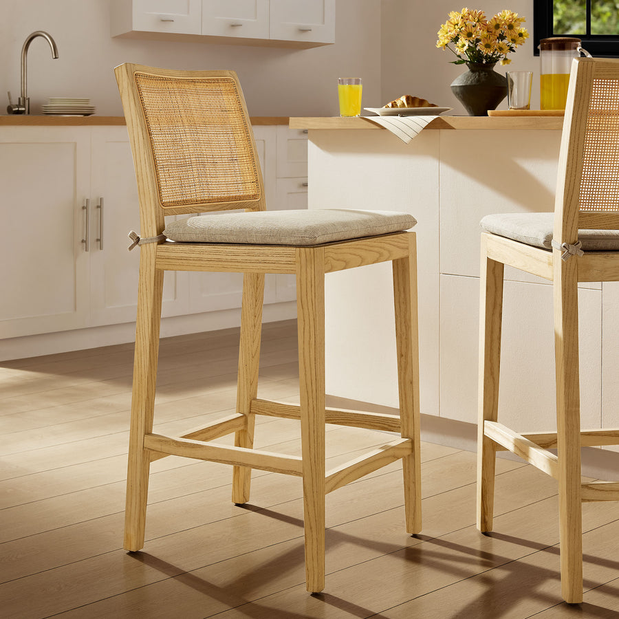 Yucca Wood and Rattan Counter Stool in Natural