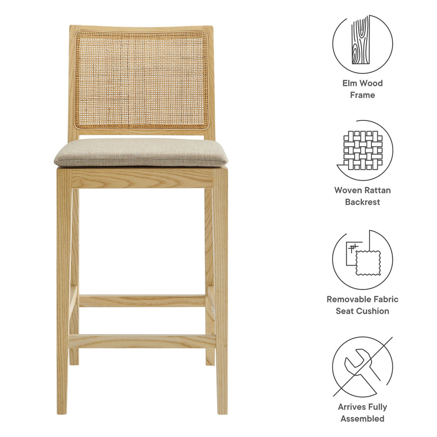 Yucca Wood and Rattan Counter Stool in Natural