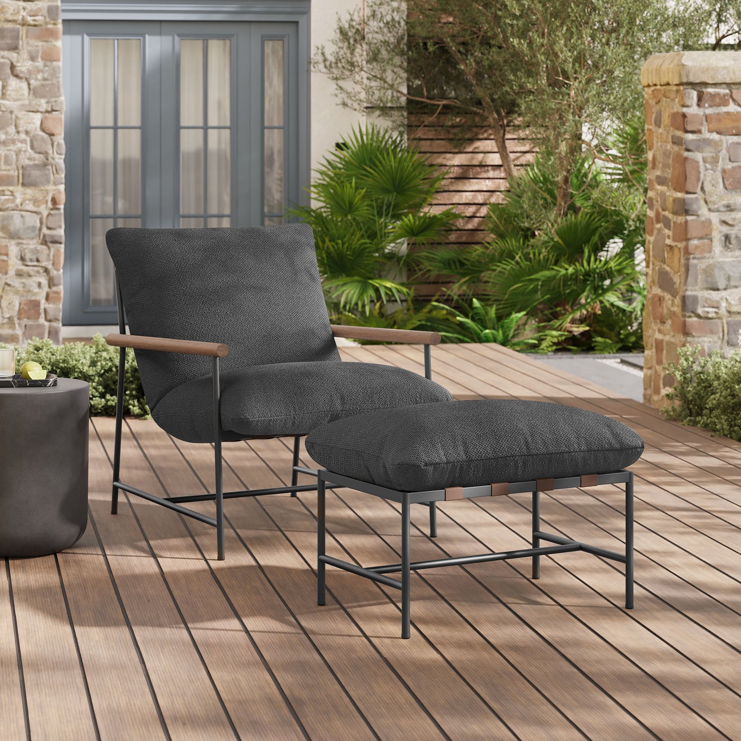 Raya Outdoor Patio Boucle Lounge Chair and Ottoman by Furniture for America