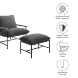 Claret Outdoor Patio Boucle Lounge Chair and Ottoman in Charcoal