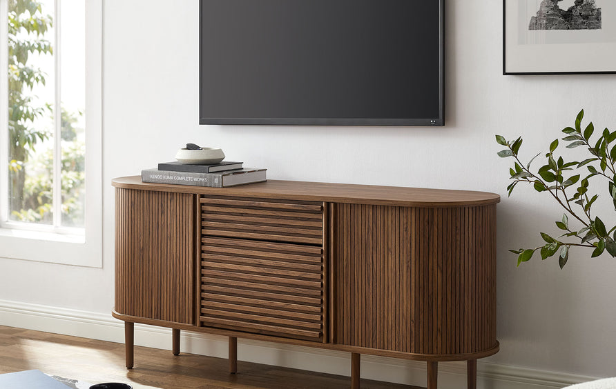 Elderflower 67" Fluted Oval Sideboard Cabinet in Walnut