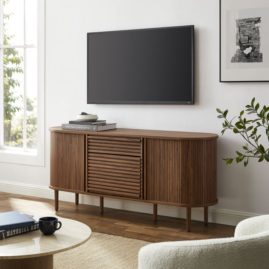 Elderflower 67" Fluted Oval Sideboard Cabinet in Walnut