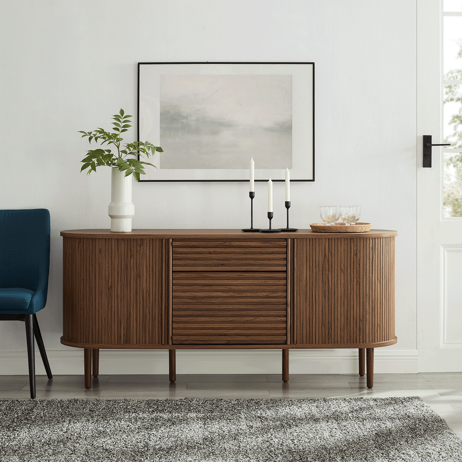 Elderflower 67" Fluted Oval Sideboard Cabinet in Walnut