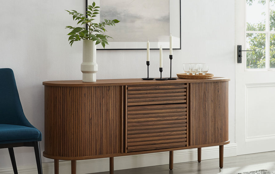 Elderflower 67" Fluted Oval Sideboard Cabinet in Walnut