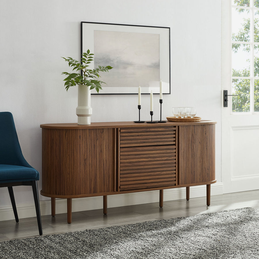 Elderflower 67" Fluted Oval Sideboard Cabinet in Walnut