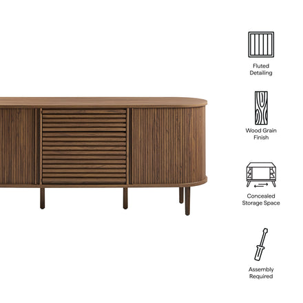 Harlan 67" Fluted Oval Sideboard Cabinet in Walnut