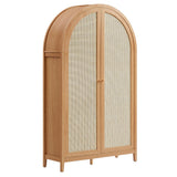 Etesian 79" Tall Wide Rattan Arched Storage Cabinet in Natural