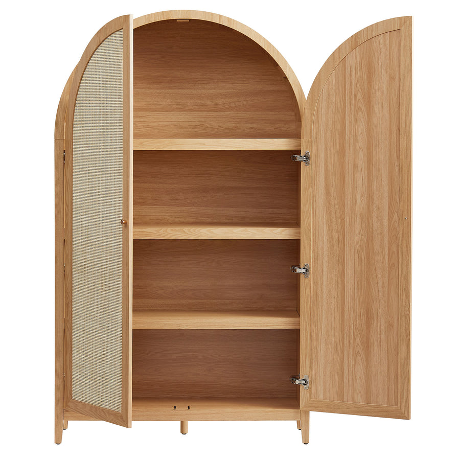 Etesian 79" Tall Wide Rattan Arched Storage Cabinet in Natural