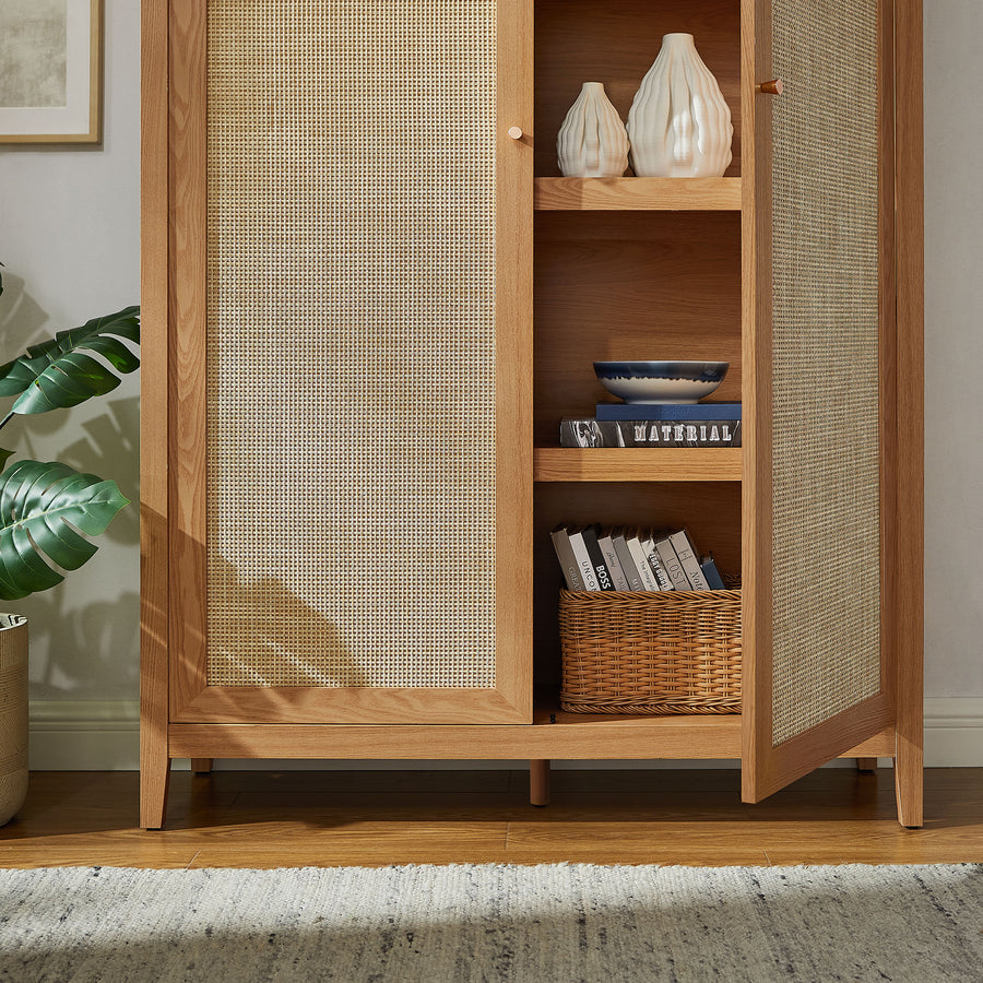 Etesian 79" Tall Wide Rattan Arched Storage Cabinet in Natural