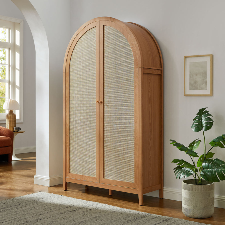 Etesian 79" Tall Wide Rattan Arched Storage Cabinet in Natural