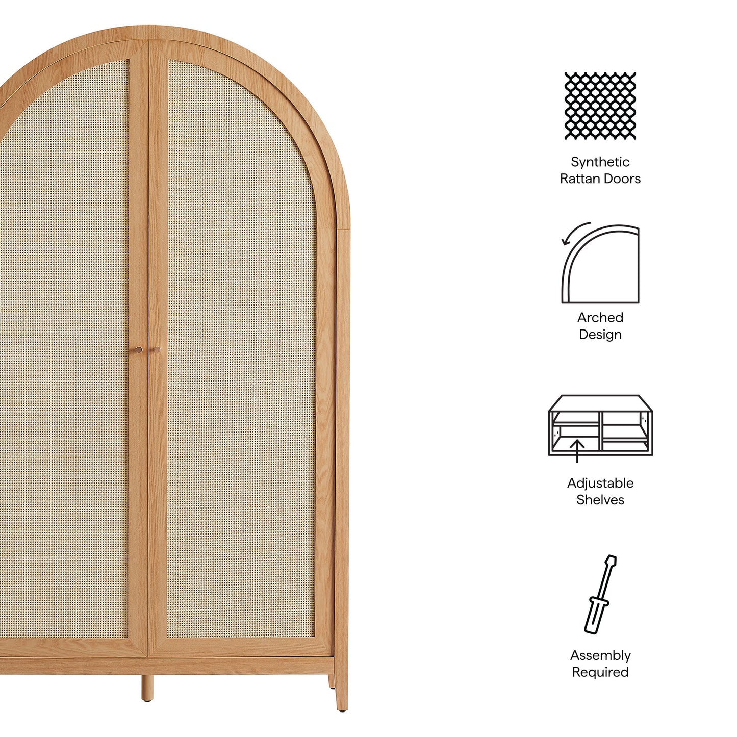 Calista 79" Tall Wide Rattan Arched Storage Cabinet by Furniture For America