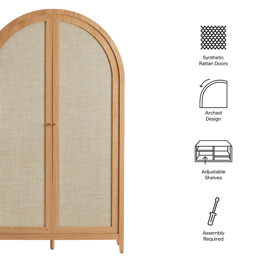 Etesian 79" Tall Wide Rattan Arched Storage Cabinet in Natural