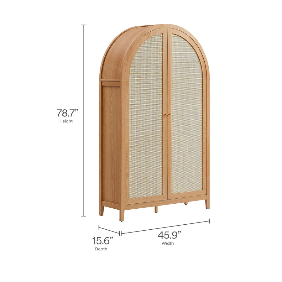 Etesian 79" Tall Wide Rattan Arched Storage Cabinet in Natural