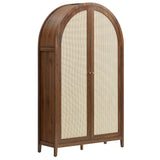 Etesian 79" Tall Wide Rattan Arched Storage Cabinet in Walnut