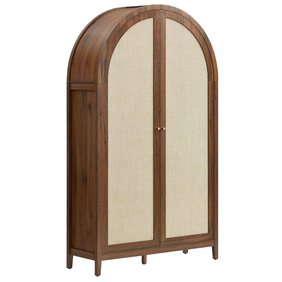 Etesian 79" Tall Wide Rattan Arched Storage Cabinet in Walnut
