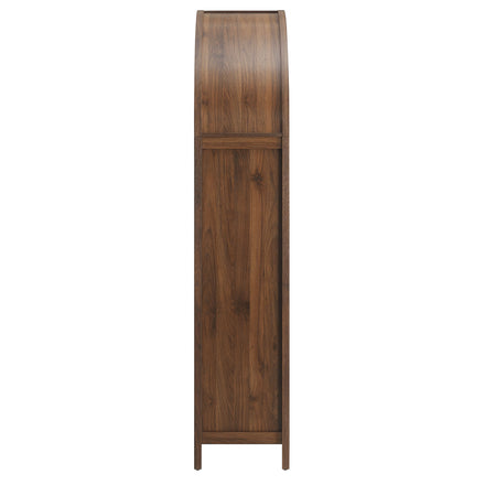Calista 79" Tall Wide Rattan Arched Storage Cabinet in Walnut