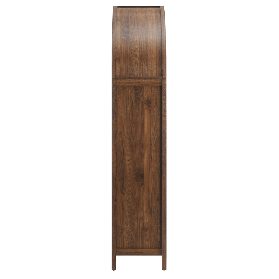 Etesian 79" Tall Wide Rattan Arched Storage Cabinet in Walnut