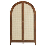 Etesian 79" Tall Wide Rattan Arched Storage Cabinet in Walnut
