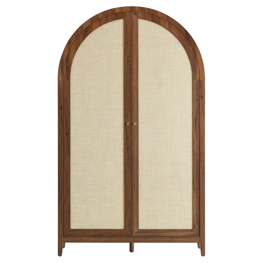 Etesian 79" Tall Wide Rattan Arched Storage Cabinet in Walnut