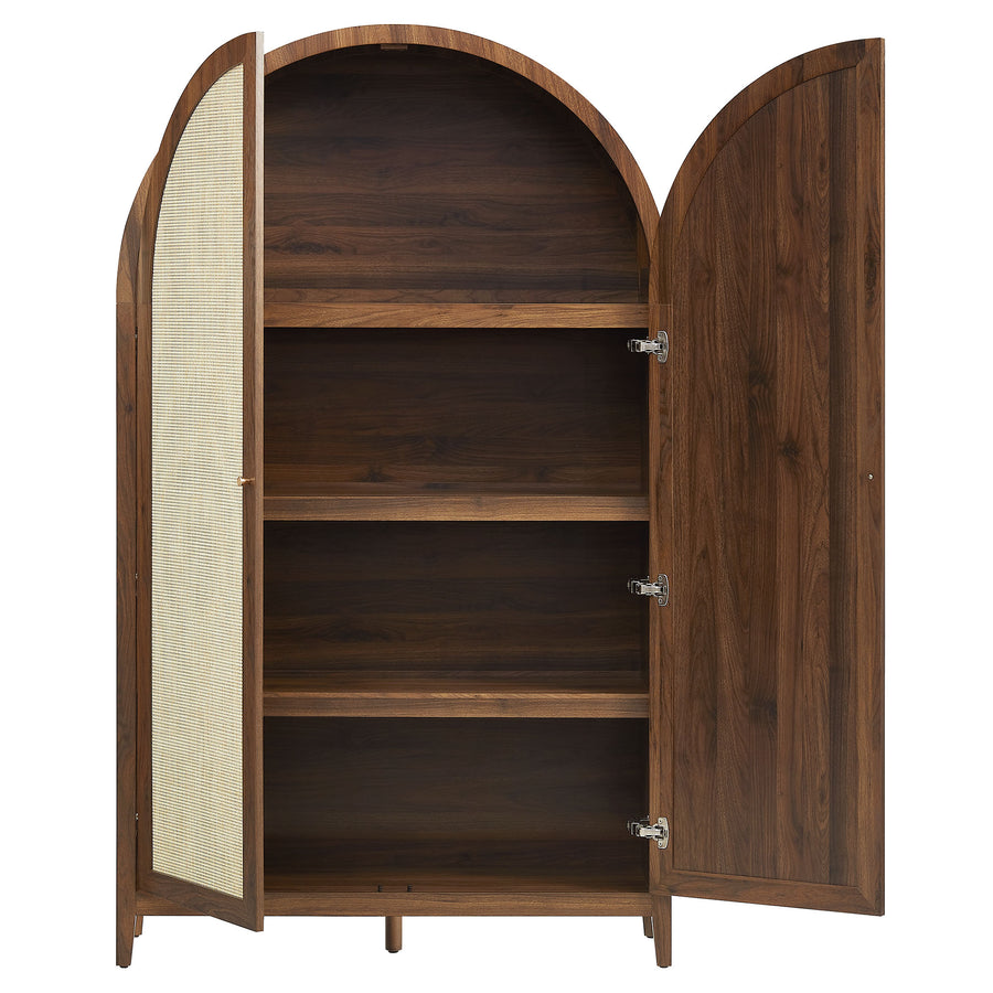 Etesian 79" Tall Wide Rattan Arched Storage Cabinet in Walnut