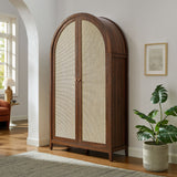 Etesian 79" Tall Wide Rattan Arched Storage Cabinet in Walnut