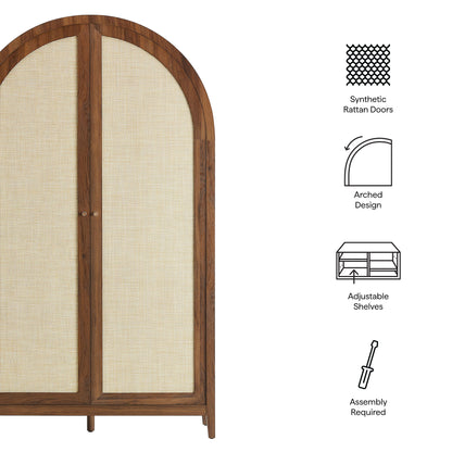 Calista 79" Tall Wide Rattan Arched Storage Cabinet by Furniture For America