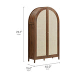 Etesian 79" Tall Wide Rattan Arched Storage Cabinet in Walnut