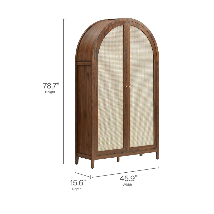 Etesian 79" Tall Wide Rattan Arched Storage Cabinet in Walnut