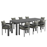 Aspen 9-Piece Outdoor Patio Aluminum Dining Set With Extendable Table in Gray Charcoal