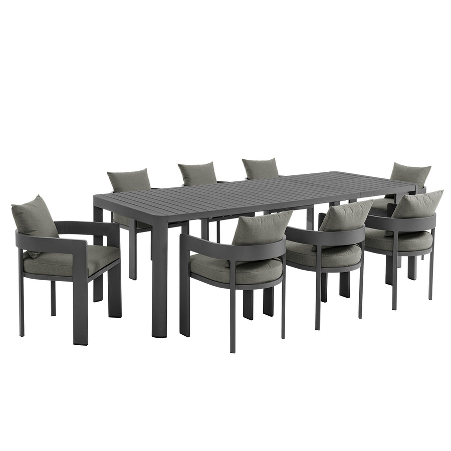 Aspen 9-Piece Outdoor Patio Aluminum Dining Set With Extendable Table in Gray Charcoal