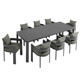 Aspen 9-Piece Outdoor Patio Aluminum Dining Set With Extendable Table in Gray Charcoal