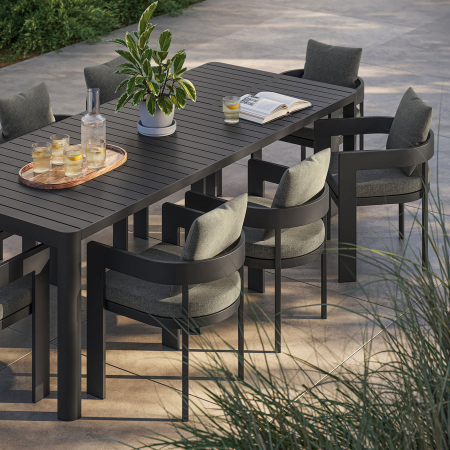 Aspen 9-Piece Outdoor Patio Aluminum Dining Set With Extendable Table in Gray Charcoal