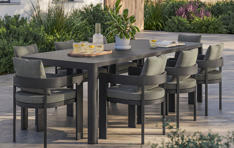 Aspen 9-Piece Outdoor Patio Aluminum Dining Set With Extendable Table in Gray Charcoal