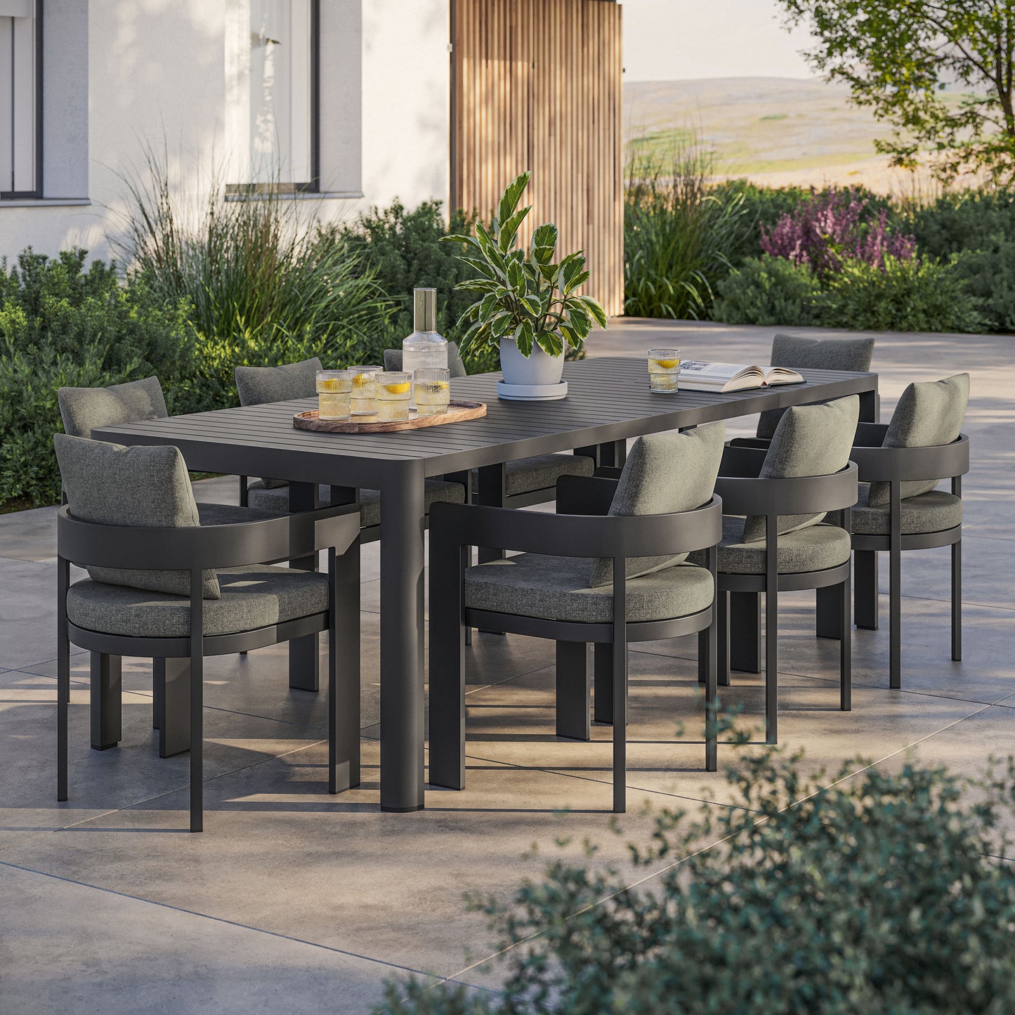 Tahoe 9-Piece Outdoor Patio Aluminum Dining Set With Extendable Table by Furniture For America