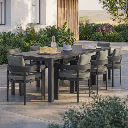 Tahoe 9-Piece Outdoor Patio Aluminum Dining Set With Extendable Table in Gray Charcoal