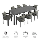 Aspen 9-Piece Outdoor Patio Aluminum Dining Set With Extendable Table in Gray Charcoal