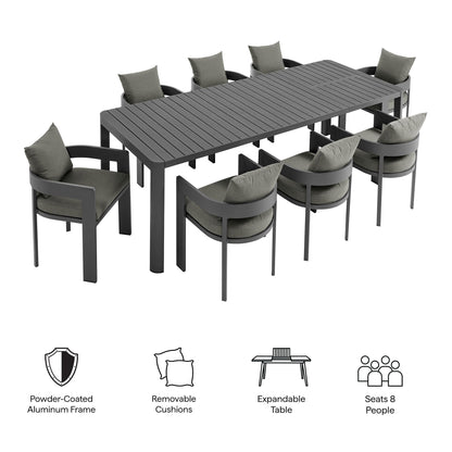 Tahoe 9-Piece Outdoor Patio Aluminum Dining Set With Extendable Table by Furniture For America