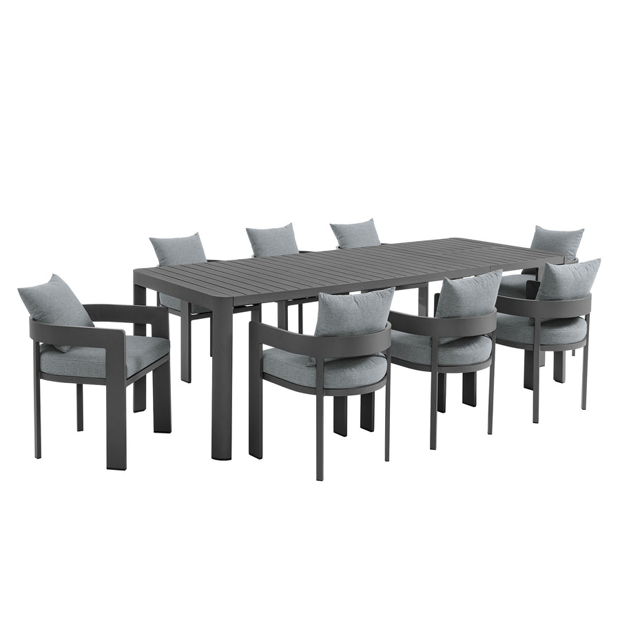 Aspen 9-Piece Outdoor Patio Aluminum Dining Set With Extendable Table in Gray Gray