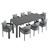 Aspen 9-Piece Outdoor Patio Aluminum Dining Set With Extendable Table in Gray Gray