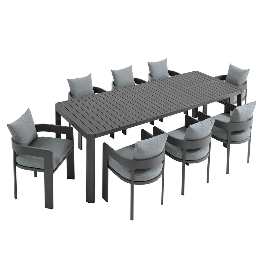 Aspen 9-Piece Outdoor Patio Aluminum Dining Set With Extendable Table in Gray Gray