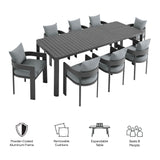 Aspen 9-Piece Outdoor Patio Aluminum Dining Set With Extendable Table in Gray Gray
